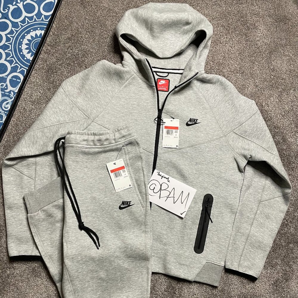 Dark Grey/Black - Nike Sportswear Tech Fleece Full-Zip Hoodie & Joggers Set